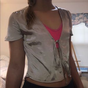 Silk tie front top